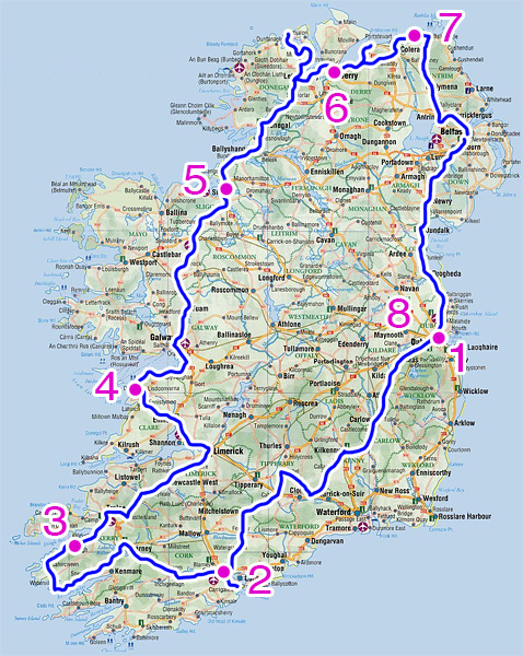 Mappa del viaggio fotografico in Irlanda